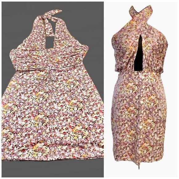 Hosbjerg ‘The Stella Dress,’ Low-Cut Floral Halter Mini Dress w/ Zipper, 2 (XS) - Picture 1 of 15